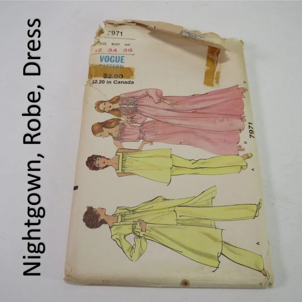 Vogue 7971 sewing pattern nightgown, pants, top, robe